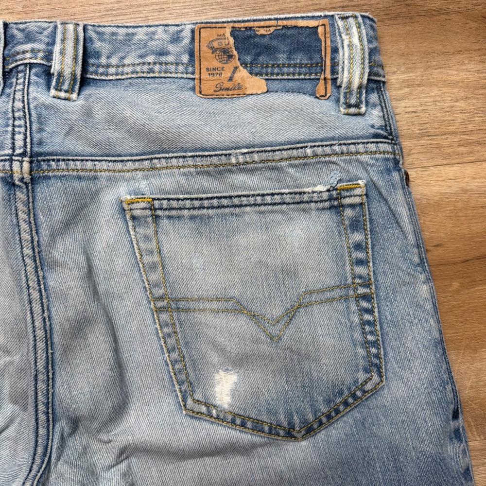 Diesel Safado Jeans Mens 29x34 Light Blue Slim Straight Distressed Denim 0073P - Picture 6 of 16
